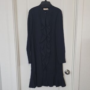 Tory Burch Navy Ruffle Long Sleeve Dress